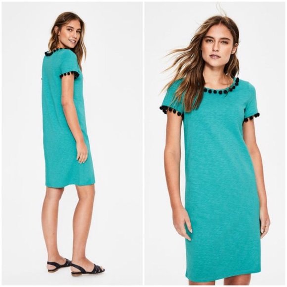 Boden Bridget Blue Pom Pom Jersey Boho Dress - Picture 3 of 8